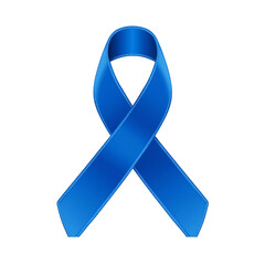Blue awareness ribbon with white stitching isolated on a transparent background