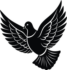 Obraz premium Graceful Dove Silhouette Vector Icon, Smooth Flying Bird Symbol for Peace, Nature Apps, and Website Design.