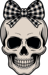 Vintage Skull with Checkered Bow