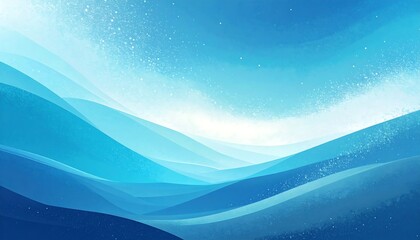 Abstract Landscape in Shades of Blue, Waves and Sky Digital Illustration