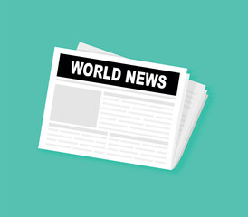 Newspaper vector icon illustration. Folded newspaper vector icon heading World News. Mock up of a daily newspaper. Newspaper template with world news. Vector illustration