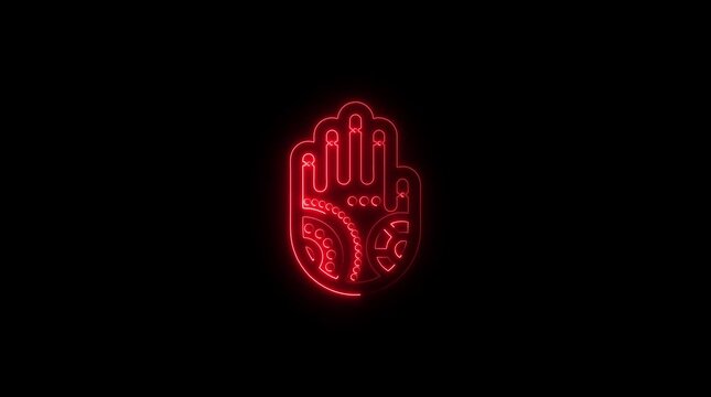 Red Neon Hamsa Hand Symbol Glowing Dark Background Futuristic Technology Design Abstract Concept video