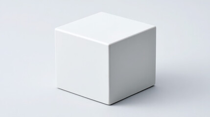 Minimalist white cube against a soft gray background, showcasing simplicity and geometric design.