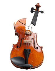 Naklejka premium Antique Damaged Violin Instrument Isolated on Transparent Background