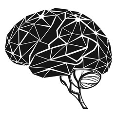 Black geometric low poly brain logo on white vector