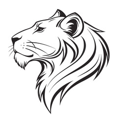 Black lion head profile monoline graphic animal black and white