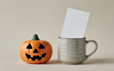Halloween card mockup with festive elements.
