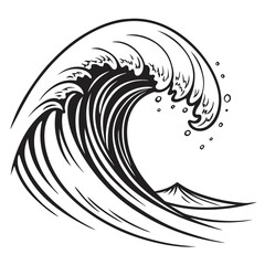 Black ink wave cresting on white background water ocean