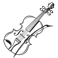 Obraz premium Black line art violin and bow on white background musical instrument