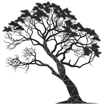 Black tree with geometric trunk and leafy branches