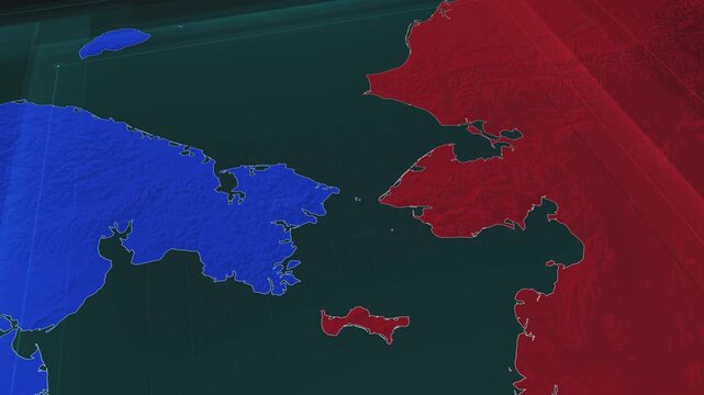 Zoom in to the map of Bering Strait with text, textless