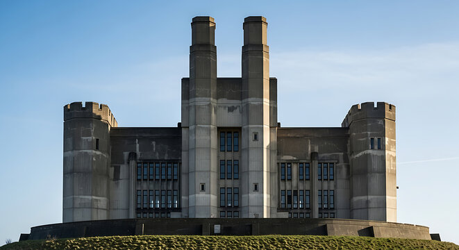 The imposing coombe hill art deco building under a clear blue sky, england