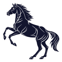 Dark blue horse rearing silhouette white background