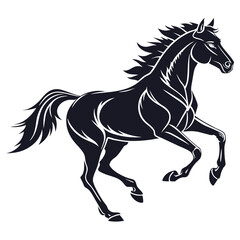 Dark horse running silhouette with flowing mane and tail