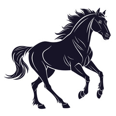 Dark blue horse galloping silhouette with white highlights