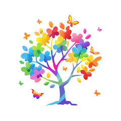 abstract tree with colorful flowers