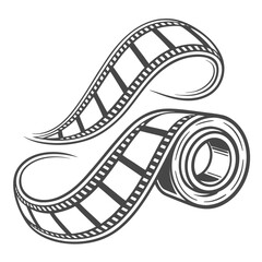 Fototapeta premium Black film reel and film strip on white background