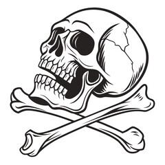 Black skull and crossbones graphic on white background 2
