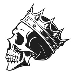 Black skull with crown logo on white background vector