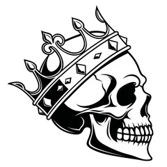 Black skull with ornate crown logo on white vector