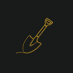 Naklejka premium Minimalist line art of a shovel with a curved handle and pointed blade on a dark