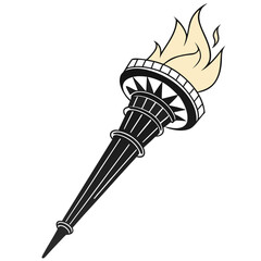 Black torch with yellow flame on white background fire