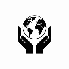 Hands Holding Planet Icon – Earth Care and Environmental Protection Symbol