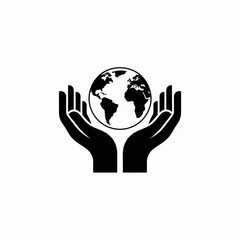 Hands Holding Planet Icon – Earth Care and Environmental Protection Symbol