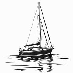 Black sailboat on water with reflections vector