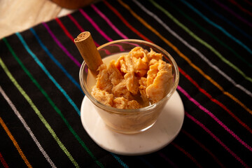 Chongos Zamoranos. A Mexican dessert made from curdled milk prepared with syrup and cinnamon, it has a consistency similar to that of a soft, sweet cheese. They are homemade and also available canned.