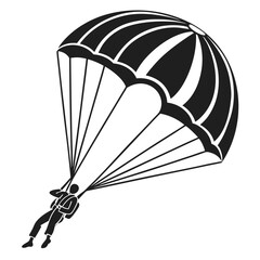 Black silhouette of a skydiver descending with a parachute