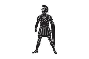 Ancient roman soldier silhouette with shield