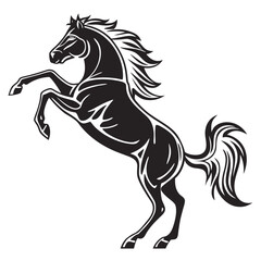 Black horse rearing up stylized graphic white background