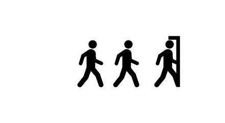 Stick figures walking towards a door representing opportunity progress and movement forward simple iconographic symbolism vector