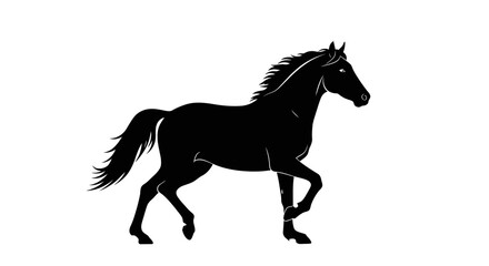 Majestic black horse silhouette galloping gracefully across open field capturing power and freedom of equine movement vector