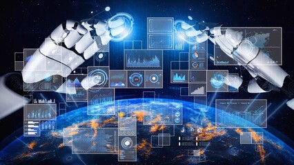 AI interacts with data analytics dashboard, reading trends, improving decisions, and enhancing insights using advanced data analytics capabilities. Marrow