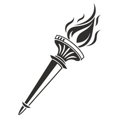 Black torch with stylized flames on white background
