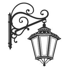 Obraz premium Black traditional lantern with ornate bracket on white background