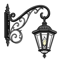 Black traditional lantern with ornate bracket on white background 1