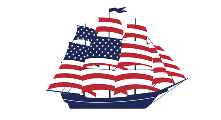 Majestic american flag sailing ship emblem celebrating patriotism freedom and maritime adventure on the open seas vector © Hridoy