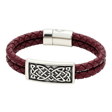 Unisex Braided Leather Bracelet: Silver Accent, Burgundy Style