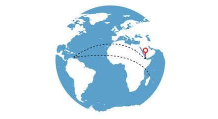 Naklejka premium Global travel route across continents earth map showing airplane path destination pin on africa continent vector
