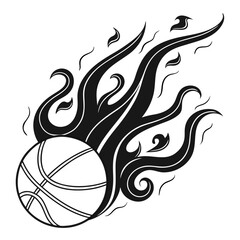 Black basketball with stylized flames graphic fire