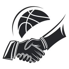 Black basketball handshake logo on white sport agreement