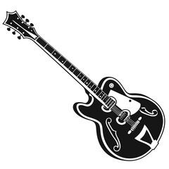 Black electric guitar silhouette on white background