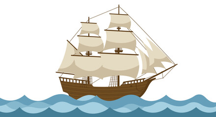 Majestic tall ship sails across wavy ocean waters a vintage sailing vessel navigating blue sea waves vector