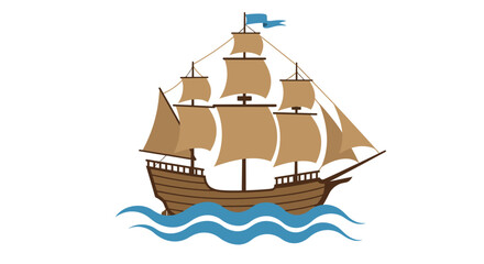 Majestic 17th century galleon sailing on deep blue ocean waves under a clear sky vector