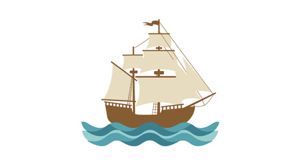 Vintage sailing ship navigates gentle ocean waves capturing maritime history and adventure on a clear day vector