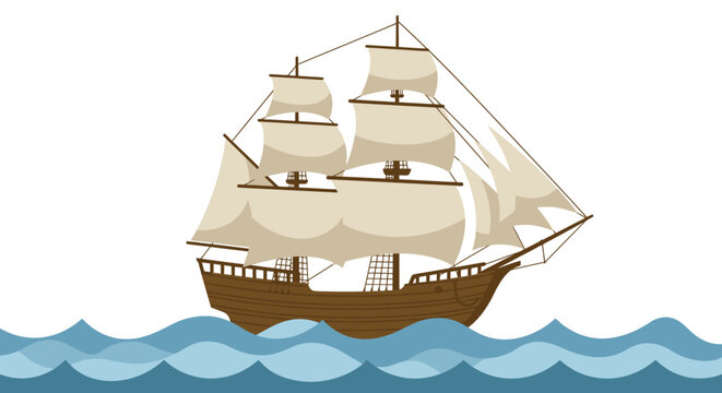 Majestic tall ship sails across wavy ocean waters a vintage sailing vessel navigating blue sea waves vector
