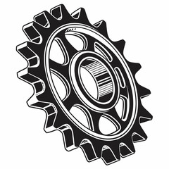 Black gear with digital pixel effect on white background 2